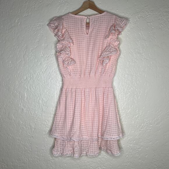SAGE Women's Pink Lace Cap Sleeve Jewel Neck Short Fit & Flare Dress Size Small - Picture 2 of 7